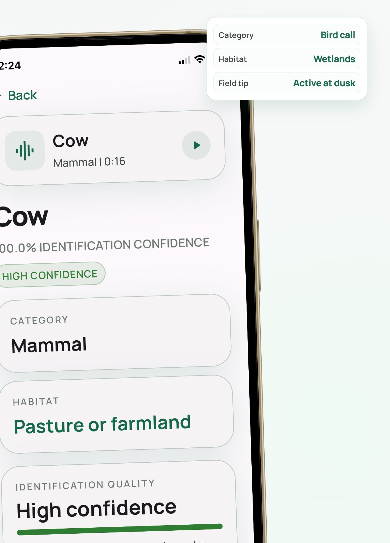 Rawz insights screen showing category habitat and field tips